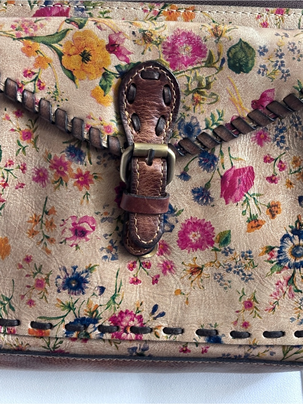 Patricia Nash Crossbody Leather Purse prairie rose beige with floral - Picture 2 of 13
